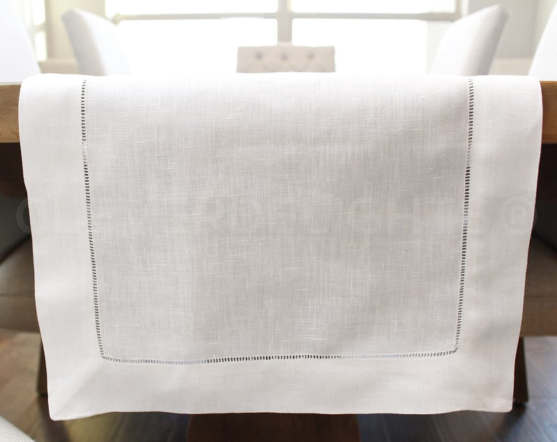 CleverDelights White Hemstitch Table Runner - 16" x 120" - 55/45 Linen Cotton Blend - Image 2